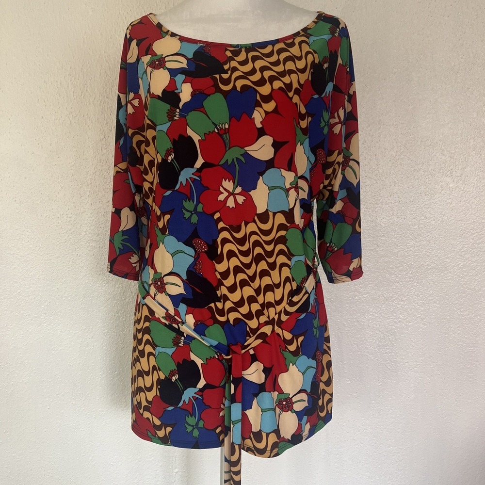 Celeste women's size 2XL floral Multi color  3/4 sleeve blouse Hits Mid Hip